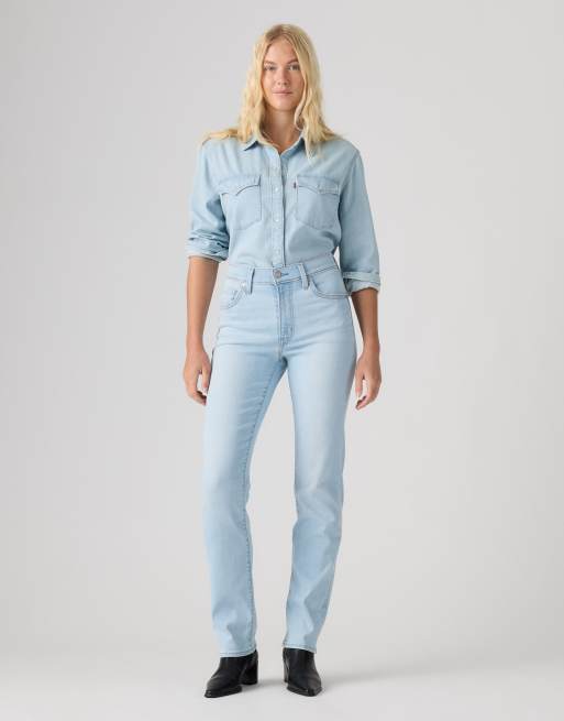 Levi's 722 high rise slim jeans in light blue, 2 of 4