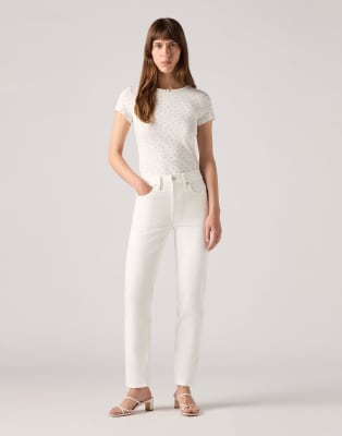 Gerade geschnittene Jeans in Naturtönen mit hohem Bund-Weiß Weiß W25 L32