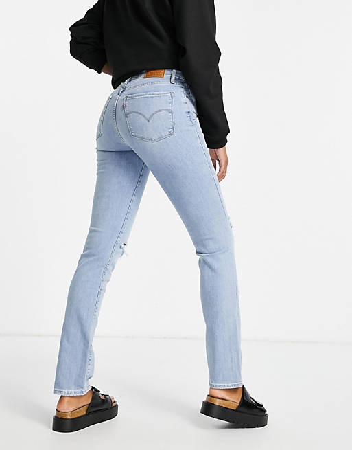 Levi's 724 high rise ripped straight jean in light wash | ASOS