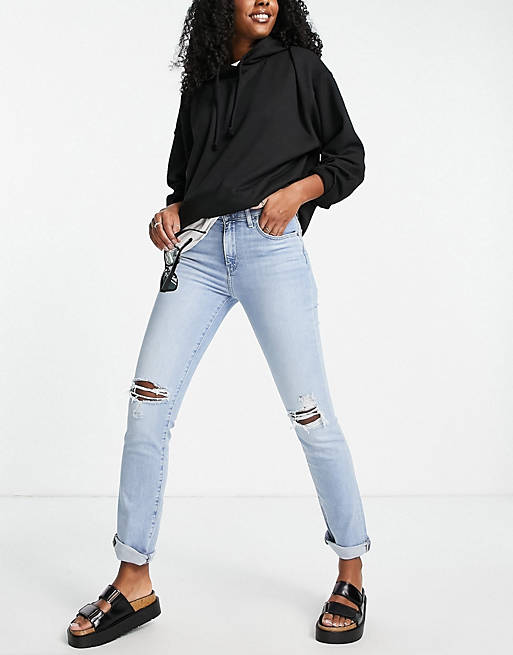 Levi's 724 high rise ripped straight jean in light wash | ASOS