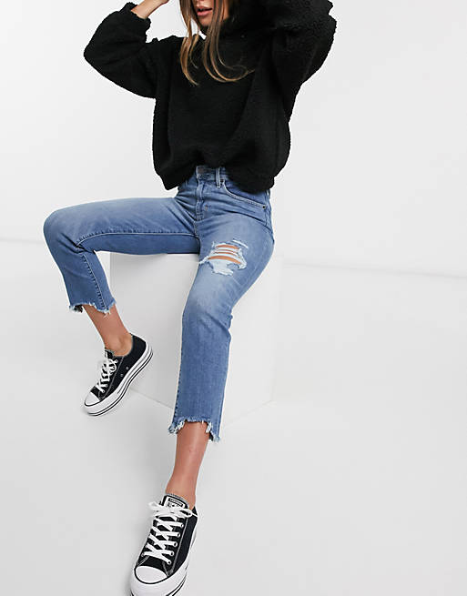 Levi's 724 high rise straight crop jeans in lightwash blue | ASOS