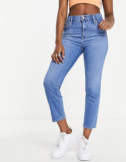 Levi's 724 high rise straight crop jeans in mid wash blue | ASOS