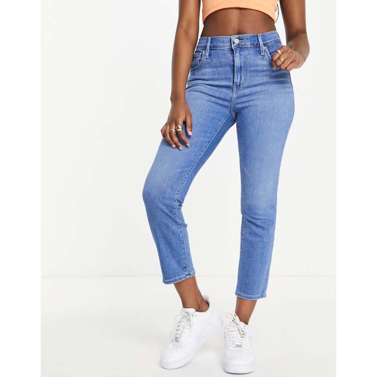 Levi's 724 high rise straight crop jeans in mid wash blue | ASOS