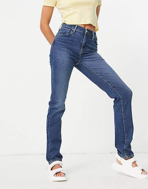 Levi's 724 high rise straight jeans in mid blue