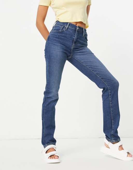 Levi's 724 high rise straight jeans in mid blue | ASOS