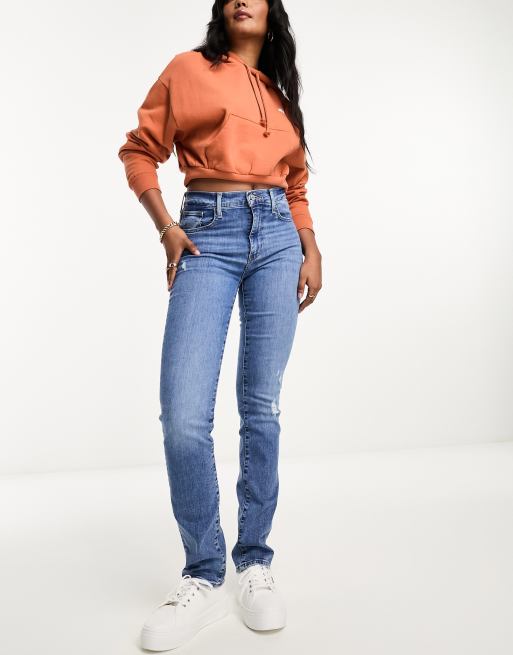 High Rise Straight Leg Jeans in Light Blue