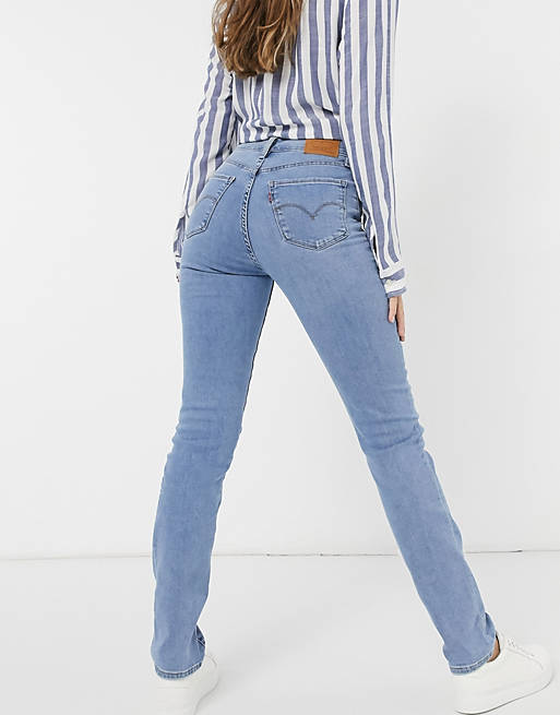 Levi's 724 high rise straight leg jeans in mid wash blue | ASOS