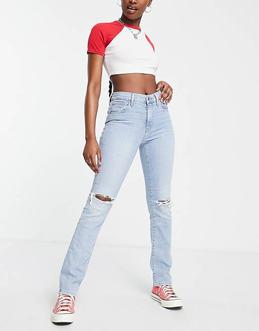 Levi's 724 high waisted straight jeans in light wash blue 