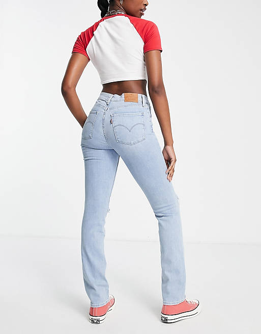 Levi's 724 high waisted straight jeans in light wash blue | ASOS