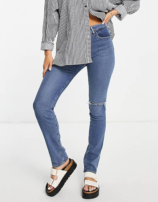 Levi's 724 high-waisted straight jeans in mid wash blue 
