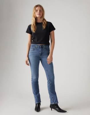 Levi's - 724 - Western White - Straight Jeans in Blau mit hohem Bund