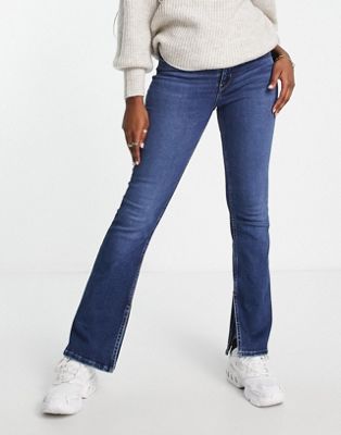 Levi's 725 high rise slit bootcut jean in mid wash blue