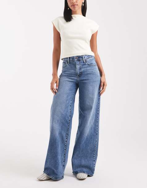 Levi's 728 high rise stretch wide leg jeans in mid blue - view 1