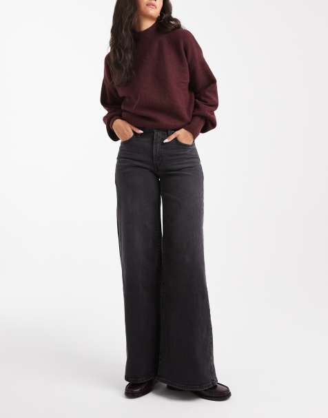 Levi's 728 high rise stretch wide leg jeans in washed black - view 1