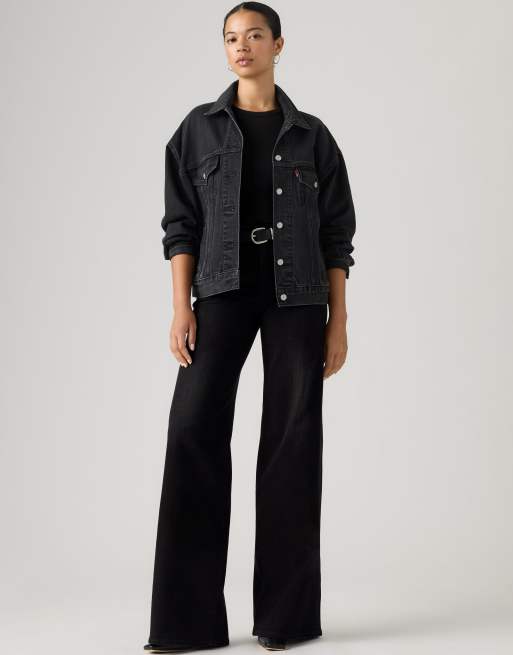 Levi's 728 high rise wide leg jeans in black, 3 of 4