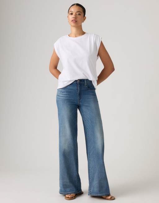 Levi's 728 high rise wide leg jeans in blue, 3 of 4