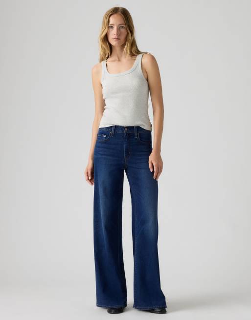 Levi's 728 high rise wide leg jeans in dark blue, 2 of 4