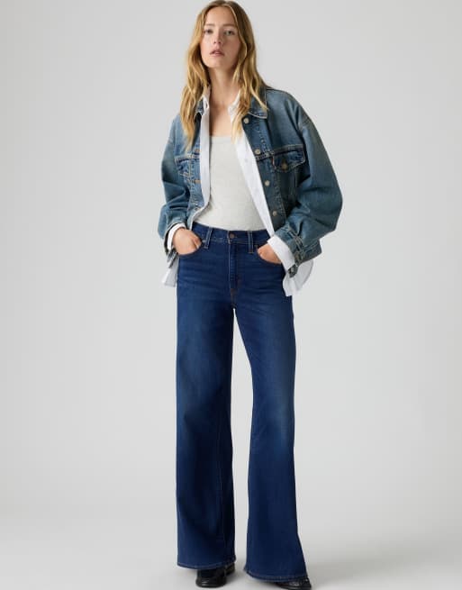 Levi's 728 high rise wide leg jeans in dark blue, 3 of 4
