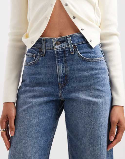 Levi's 728 high rise wide leg jeans in mid blue, 5 of 5
