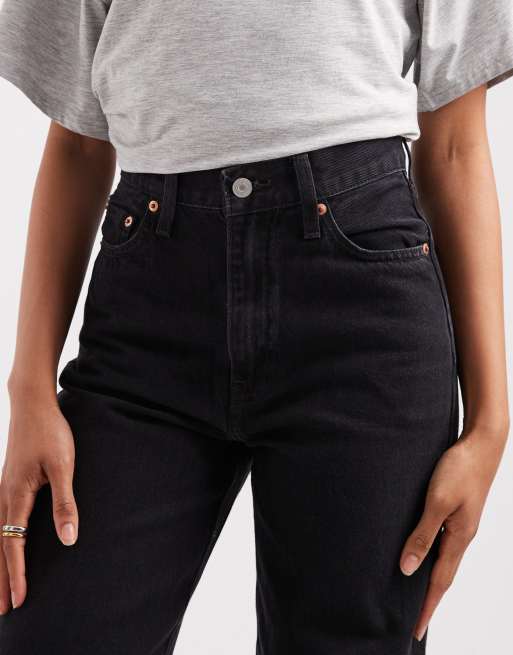 Levi's 728 high rise wide leg jeans in washed black, 2 of 5