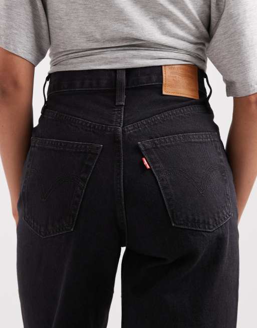 Levi's 728 high rise wide leg jeans in washed black, 4 of 5