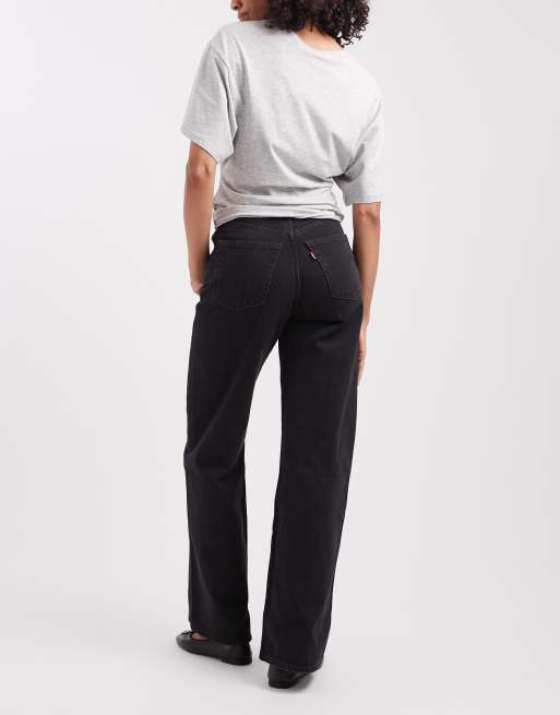 Levi's 728 high rise wide leg jeans in washed black, 5 of 5