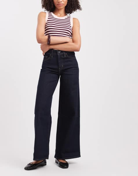 Levi's - 728 - Højtaljede jeans med vide ben i mørkeblå vask - view 1