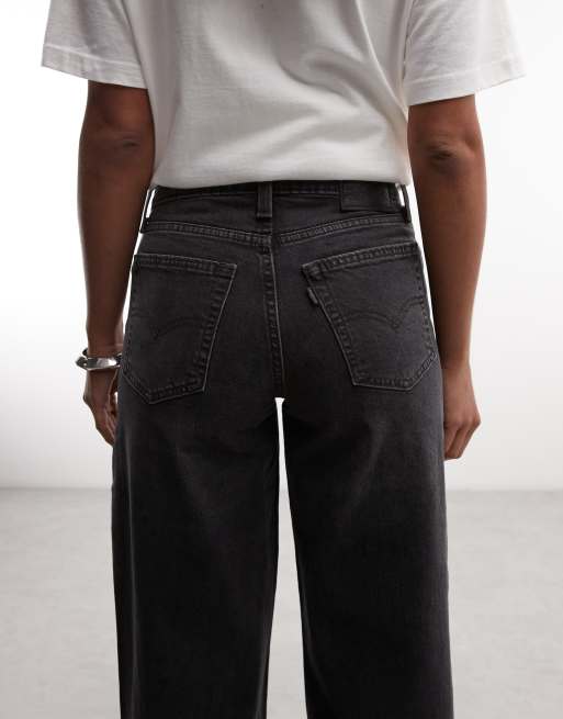 Levi's - 728 - Jeans met hoge taille en wijde pijpen in zwart met wassing, 4 van 5