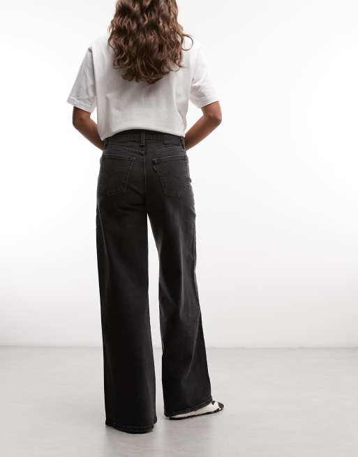 Levi's - 728 - Jeans met hoge taille en wijde pijpen in zwart met wassing, 5 van 5