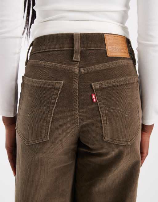 Levi's 728 jeans sztruksowe z wysokim stanem i szerokimi nogawkami w brązie, 4 z 5