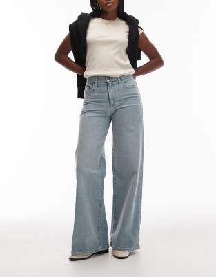 Levi's - 728 - Stretch-Jeans in heller Waschung mit weitem Bein und hohem Bund-Blau
