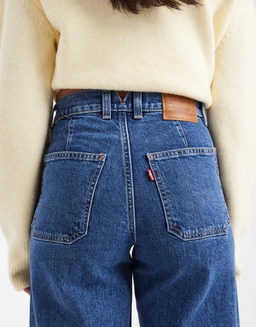 Levi's - 728 - Vaqueros azul medio elásticos de talle alto y pernera ancha, 5 de 5