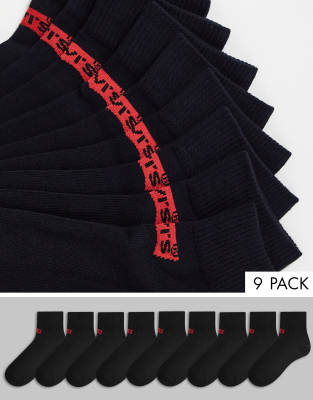 Levi's 9 pack ankle socks in black