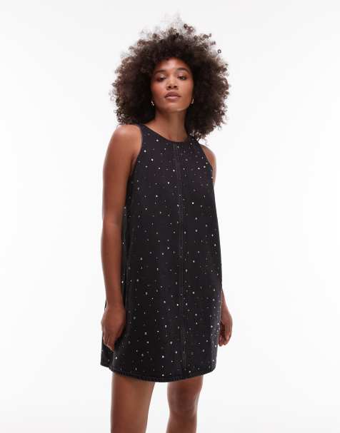 Levi's 90's embellished denim shift dress in washed black - view 1