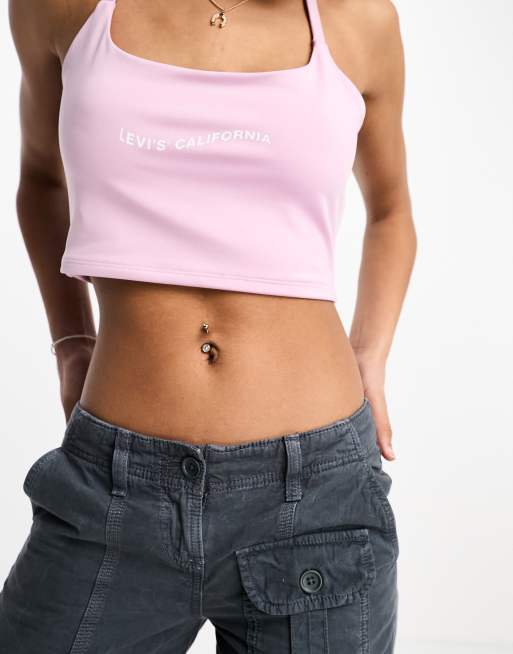 Levi's 90's halterneck crop top in pink with logo, 3 of 4
