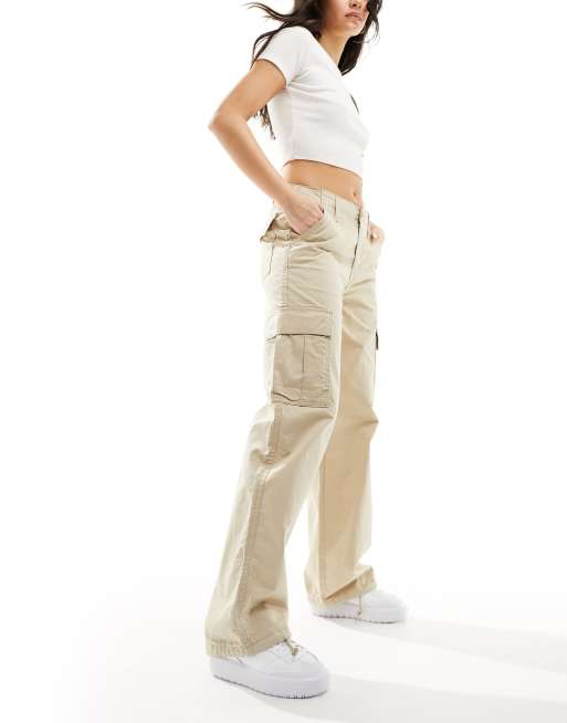 Rori Tall Wide Leg Cargo Trousers in Beige