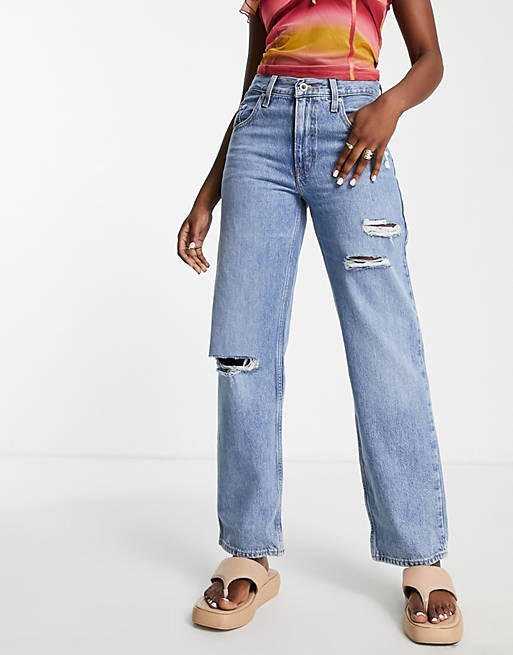 Levi's '94 baggy silvertab distressed straight jean in light wash blue |  ASOS