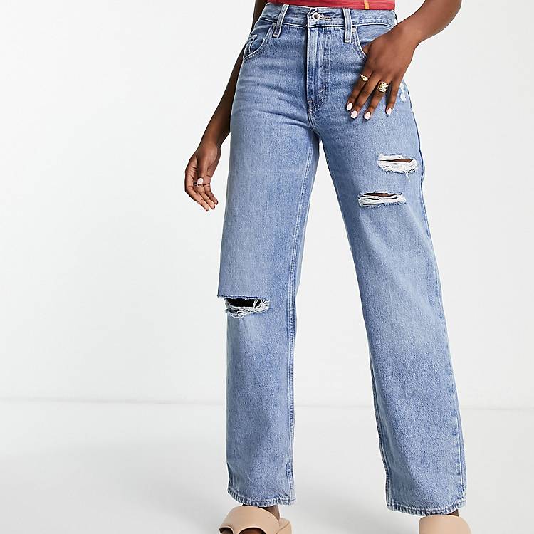 Levi's '94 baggy silvertab distressed straight jean in light wash blue |  ASOS