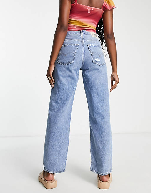 Levi's '94 baggy silvertab distressed straight jeans in light wash blue |  ASOS