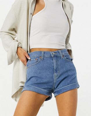 Levi's A-line mom short in blue - ASOS Price Checker