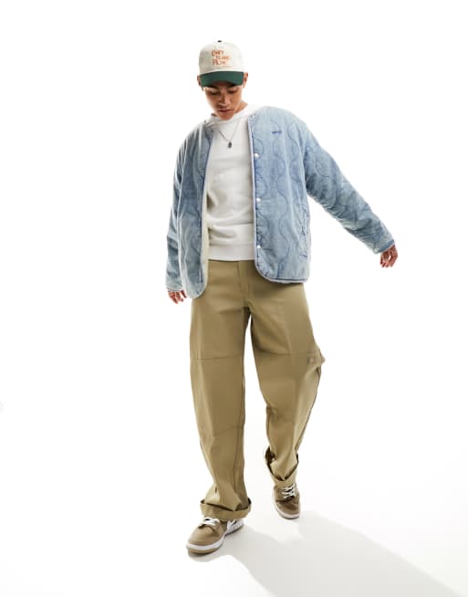 Levi's - Abbots - Omkeerbaar gewatteerd jack in blauw denim/crème met voering van imitatieschapenvacht 