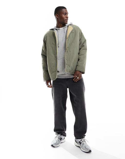 Levi's - Abbots - Omkeerbaar gewatteerd jack in blauw groen/crème met voering van imitatieschapenvacht , 3 van 4
