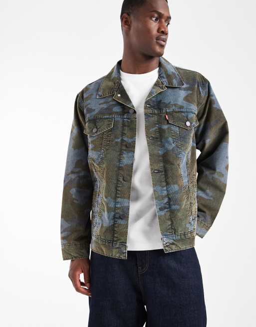 Levi's afslappet denim trucker-jakke med camouflageprint i grøn, 3 af 5