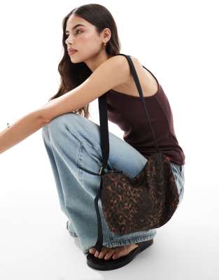 Levi's - Ali - Schultertasche aus Cord mit verstellbarem Riemen und Leopardenmuster-Braun