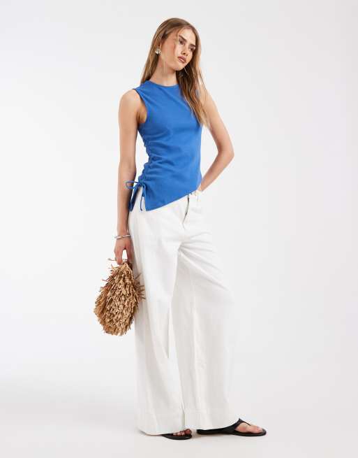 Levi's alila asymmetrische jersey top met strik in blauw, 2 van 4