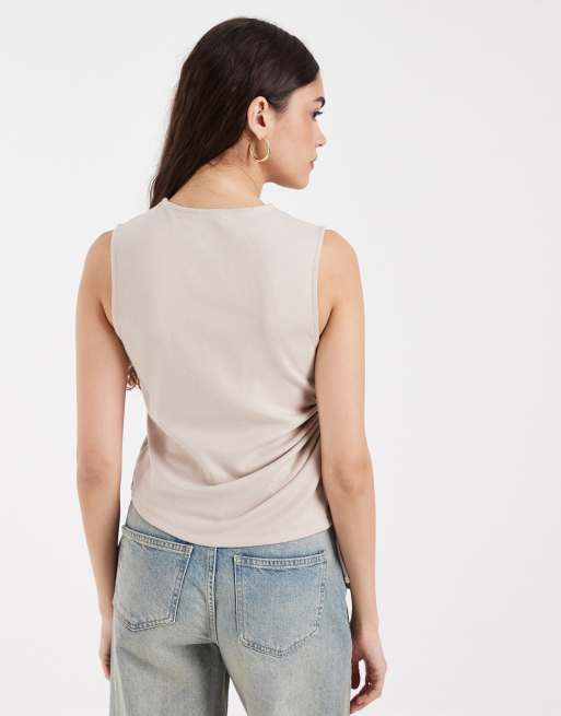 Levi's alila asymmetrisk jerseytop med bindebånd i beige, 4 af 4