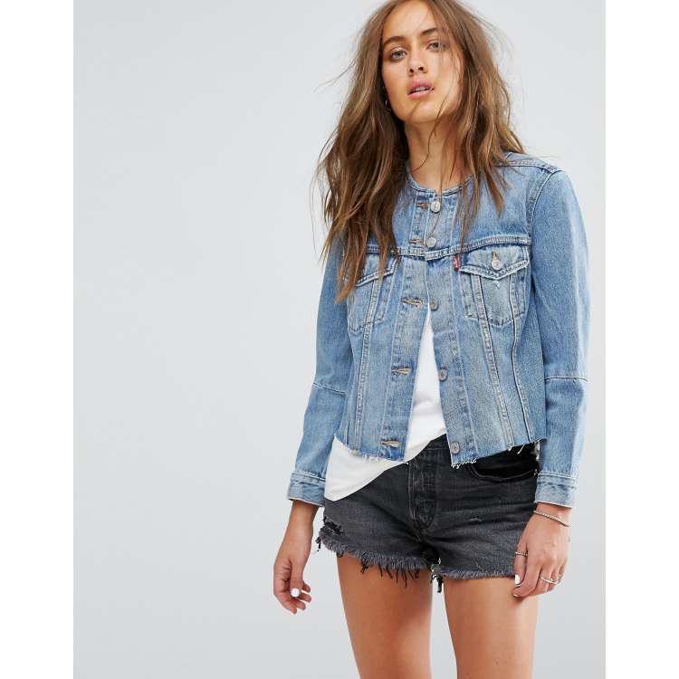 Levis Altered Collarless Denim Jacket with Raw Hem | ASOS