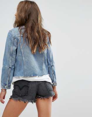 levi's collarless denim jacket