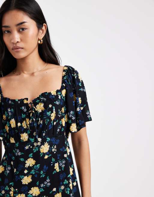 Levi's - Amara - Robe mi-longue avec manches évasées et imprimé fleurs - Noir, 4 de 4