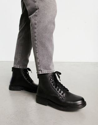 Levi's Amos lace up leather boot in black - ASOS Price Checker